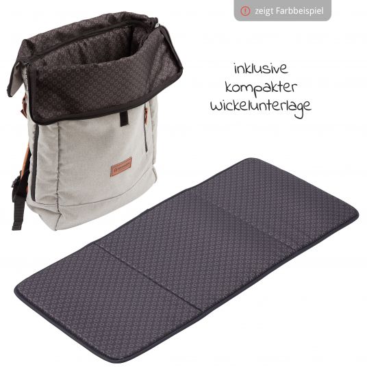 Gesslein 2 in 1 Diaper Backpack & Diaper Bag N°6 with changing mat and many compartments - Grey