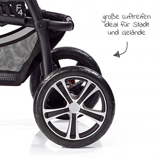 Gesslein 2in1 Kids Stroller F4 Air+ Classic with C2 Carrycot & Convertible Stroller Attachment - Black Cognac Granite Grey