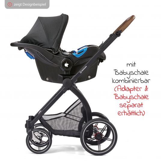 Gesslein 2in1 Kids Stroller FX4 Soft+ Classic with CX3 Carrycot & Convertible Stroller Attachment - Black-Cognac-Khaki