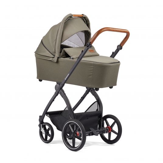 Gesslein 2in1 Kids Stroller FX4 Soft+ Classic with CX3 Carrycot & Convertible Stroller Attachment - Black-Cognac-Khaki