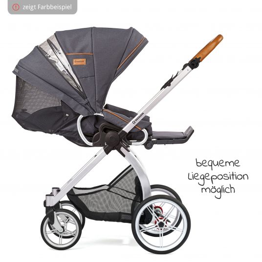 Gesslein 2in1 Kids Stroller FX4 Soft+ Classic with CX3 Carrycot & Convertible Stroller Attachment - Black-Cognac-Khaki