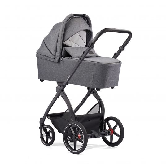Gesslein 2in1 Kids Stroller FX4 Soft+ Classic with CX3 Carrycot & Convertible Stroller Attachment - Black-Black-Gray