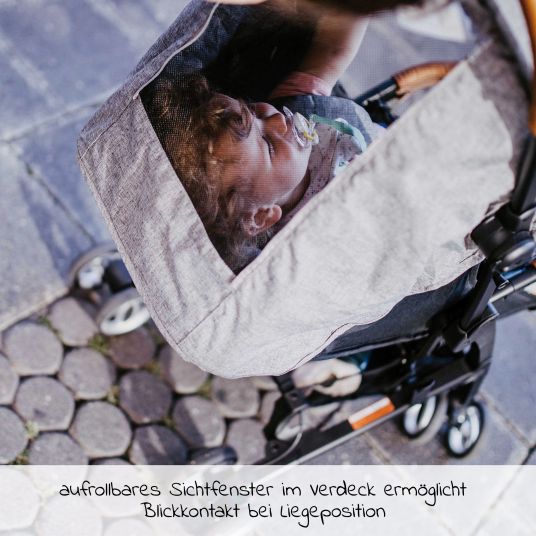 Gesslein Buggy & travel buggy Smiloo Cuby with reclining position, small foldable only 6,5kg - Black-Cognac-Grey Meliert