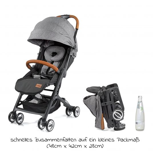 Gesslein Buggy & travel buggy Smiloo Cuby with reclining position, small foldable only 6,5kg - Black-Cognac-Grey Meliert