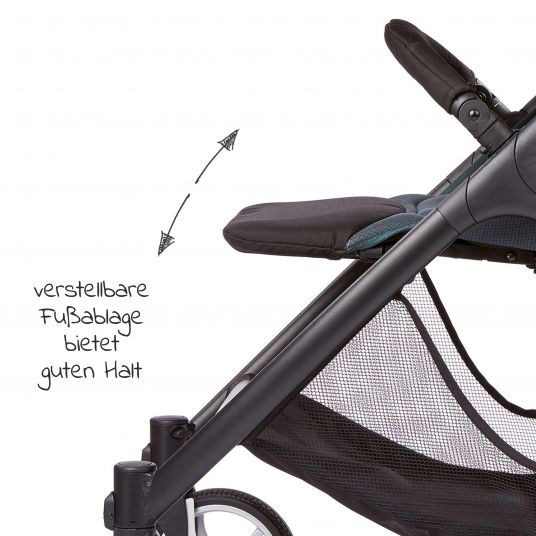 Gesslein Buggy & stroller Smiloo Happy plus with reclining position, height adjustable slide, up to 20 kg - Black-Tobacco-Ocean Blue