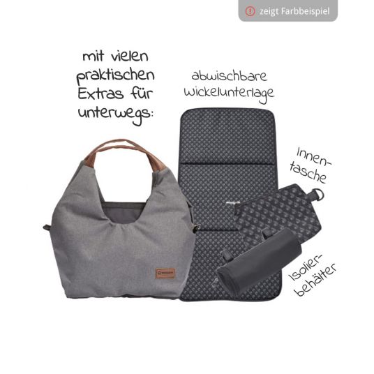 Gesslein Diaper bag N°5 with changing mat, zippered pocket, little bag & insulated container - Granite Gray Mottled
