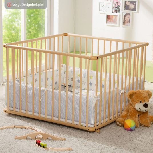 Geuther Playpen Belami Plus 3-way height adjustable with 4 wheels 76 x 97 cm - Lama - Nature