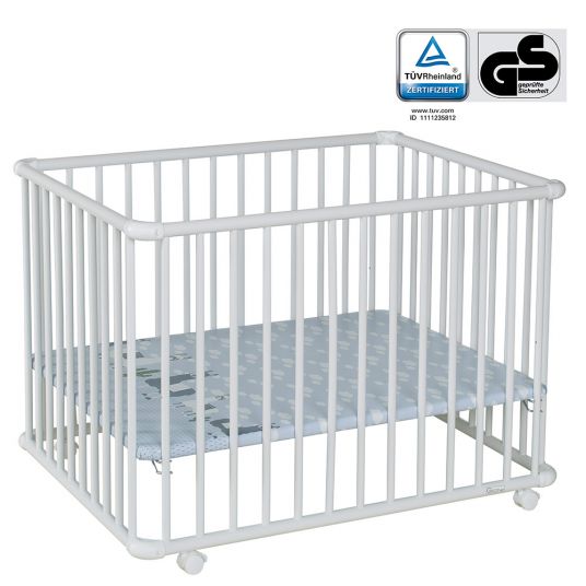 Geuther Playpen Belami Plus 3 height adjustable with 4 wheels 76 x 97 cm - Lama - White