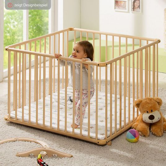 Geuther Playpen Belami Plus 3-fold height adjustable with 4 wheels 76 x 97 cm - star - nature