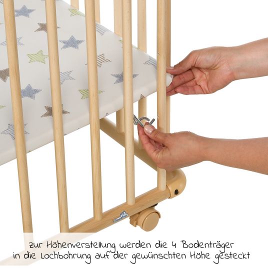 Geuther Playpen Belami Plus 3-fold height adjustable with 4 wheels 76 x 97 cm - star - nature