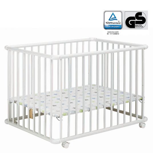 Geuther Playpen Belami Plus 3-way height adjustable with 4 wheels 76 x 97 cm - Star - White