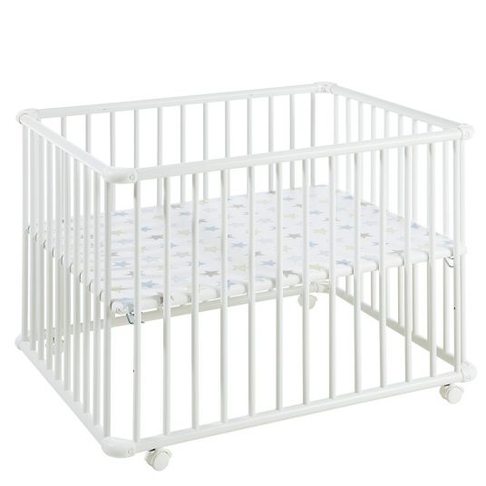 Geuther Playpen Belami Plus 3-way height adjustable with 4 wheels 76 x 97 cm - Star - White