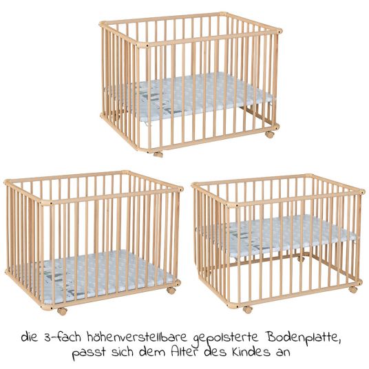 Geuther Playpen Belami Plus 3-fold height adjustable with 4 wheels 97 x 97 cm - Lama - Nature