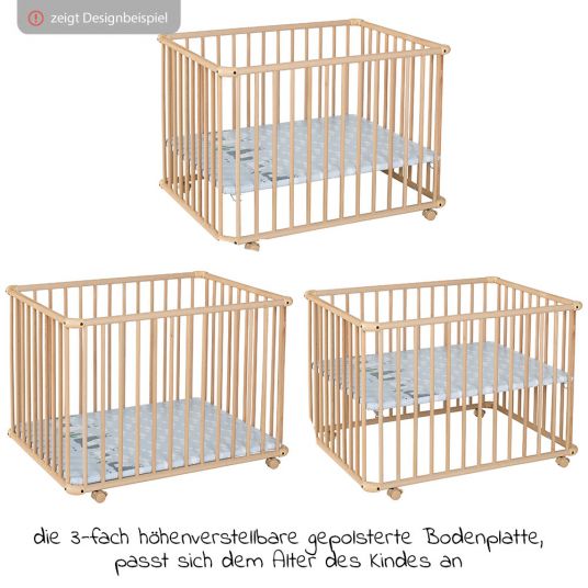 Geuther Playpen Belami Plus 3-fold height adjustable with 4 wheels 97 x 97 cm - star - nature