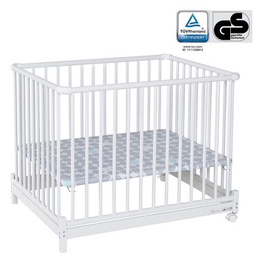 Geuther Playpen Euro Parc Plus collapsible, height adjustable in 3 positions with 2 wheels 76 x 97 cm - Dots - White
