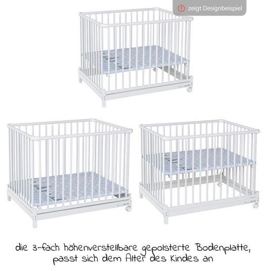 Geuther Playpen Euro Parc Plus collapsible, height adjustable in 3 positions with 2 wheels 76 x 97 cm - Dots - White