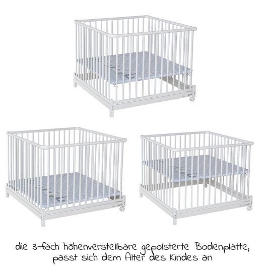 Geuther Playpen Euro Parc Plus foldable, height adjustable in 3 positions with 2 wheels 97 x 97 cm - Lama - White