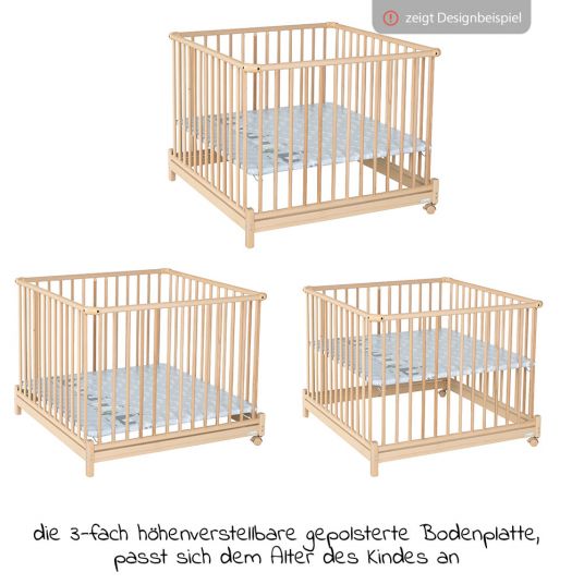 Geuther Playpen Euro Parc Plus foldable, height adjustable in 3 positions with 2 wheels 97 x 97 cm - dots - nature