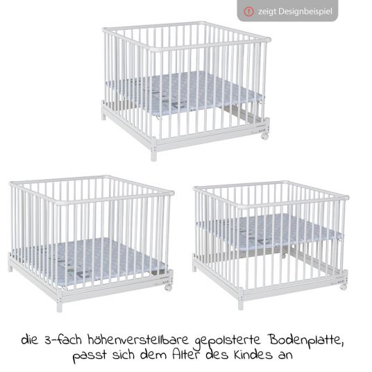 Geuther Playpen Euro Parc Plus foldable, height adjustable in 3 positions with 2 wheels 97 x 97 cm - Dots - White
