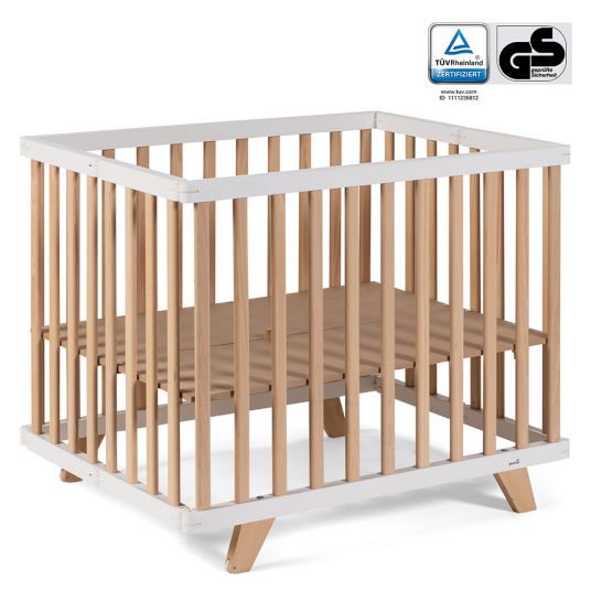 Geuther Playpen Lasse foldable, 2-fold height adjustable with 2 wheels 75 x 96 cm - Nature White