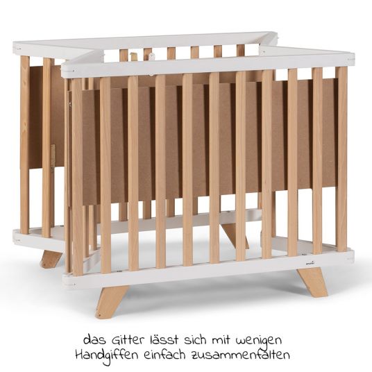 Geuther Playpen Lasse foldable, 2-fold height adjustable with 2 wheels 75 x 96 cm - Nature White