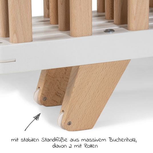 Geuther Laufgitter Lasse zusammenfaltbar, 2-fach höhenverstellbar mit 2 Rollen 75 x 96 cm - Natur Weiß