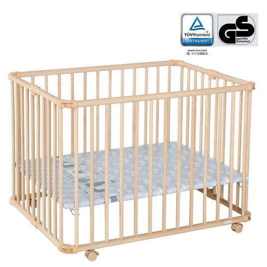 Geuther Playpen Lucilee Plus foldable, 3 height adjustable with 4 wheels 76.2 x 97.4 cm - Lama - Natural