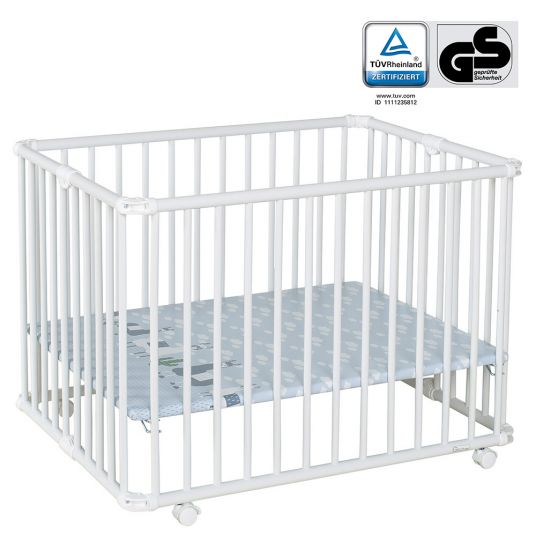 Geuther Playpen Lucilee Plus foldable, 3 height adjustable with 4 wheels 76.2 x 97.4 cm - Lama - White