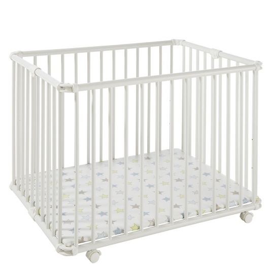 Geuther Playpen Lucilee Plus foldable, 3-fold height adjustable with 4 wheels 76.2 x 97.4 cm - Star - White