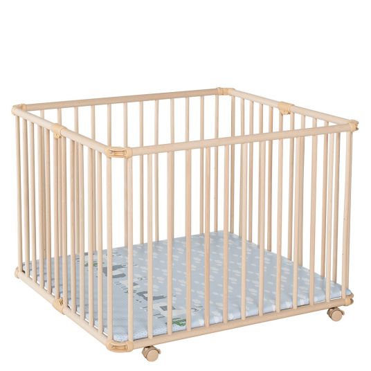 Geuther Playpen Lucilee Plus foldable, height adjustable in 3 positions with 4 wheels 90.2 x 97.4 cm - Lama - Natural