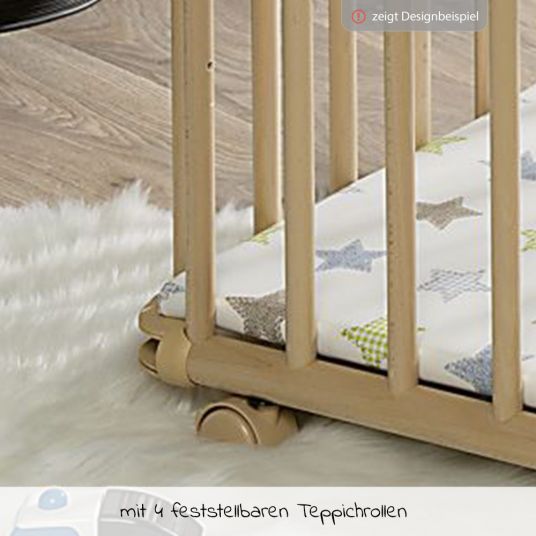 Geuther Playpen Lucilee Plus foldable, height adjustable in 3 positions with 4 wheels 90.2 x 97.4 cm - Lama - Natural