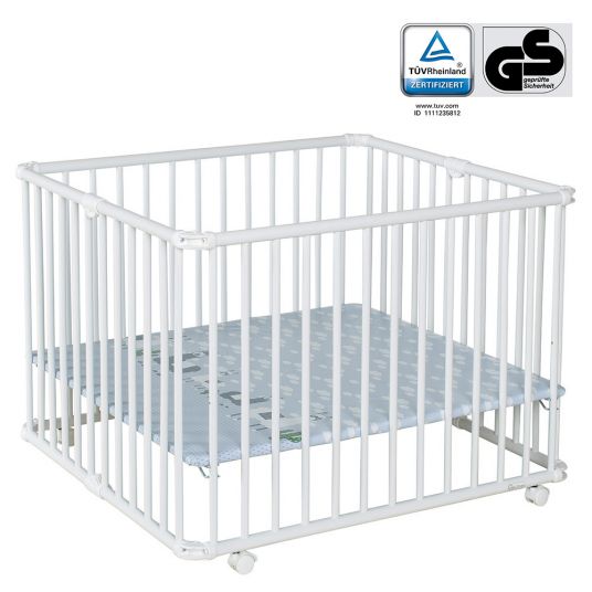 Geuther Playpen Lucilee Plus foldable, height adjustable in 3 positions with 4 wheels 90.2 x 97.4 cm - Lama - White