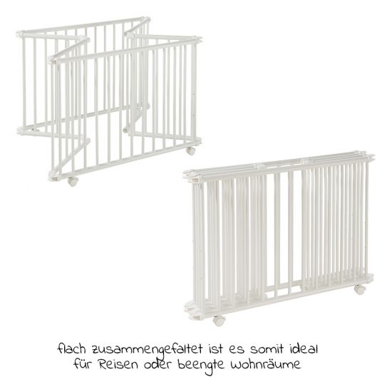 Geuther Playpen Lucilee Plus foldable, height adjustable in 3 positions with 4 wheels 90.2 x 97.4 cm - Lama - White