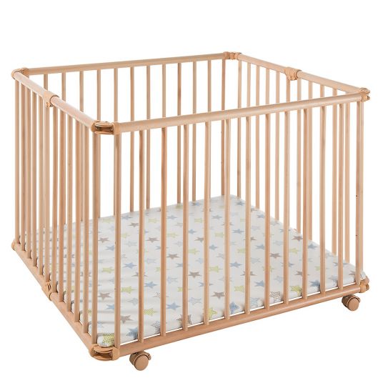 Geuther Playpen Lucilee Plus foldable, 3-fold height adjustable with 4 castors 90.2 x 97.4 cm - Star - Nature
