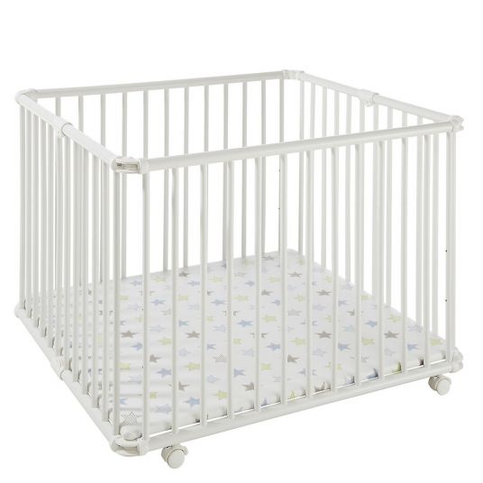 Geuther Playpen Lucilee Plus foldable, 3-fold height adjustable with 4 castors 90.2 x 97.4 cm - Star - White