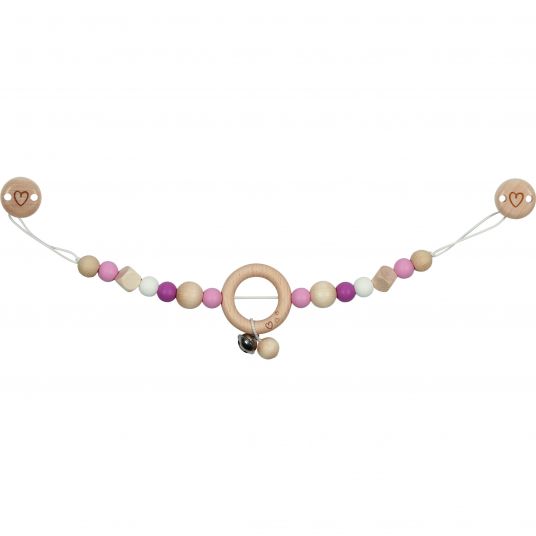 Goki Baby carriage chain with silicone beads - hearts - pink