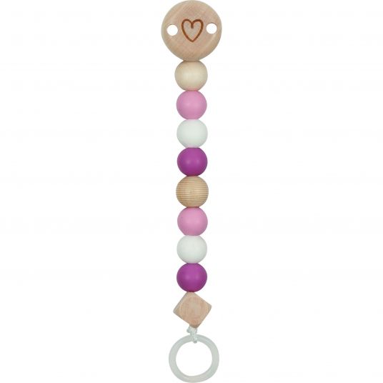 Goki Pacifier chain with silicone beads - Little heart - Pink