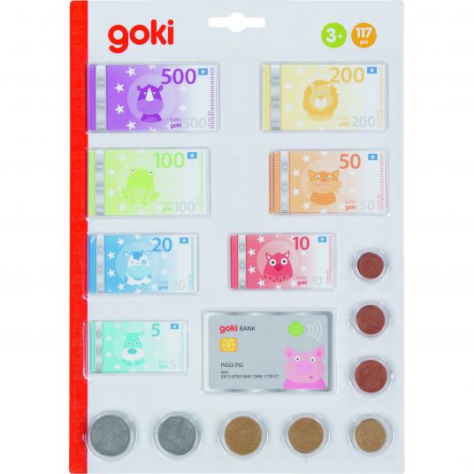 Goki Set di denaro da 117 pezzi Animal Thalers - inclusa carta di credito
