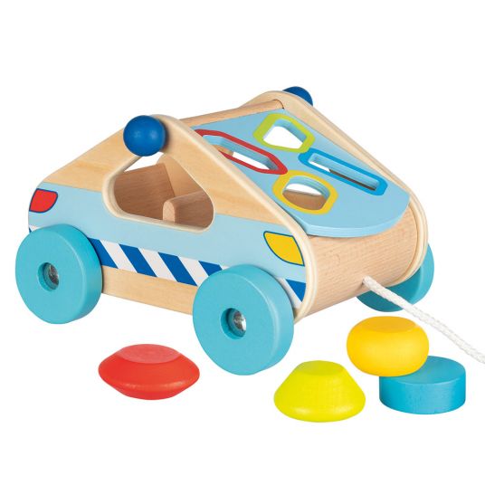 Goki Plug-in game 2in1 Sort Box - with 4 wooden blocks - car to drag behind