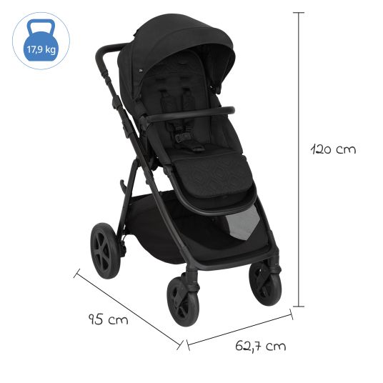 Graco Set passeggino 3in1 Near2Me DLX fino a 22 kg di portata con navicella, seggiolino auto SnugLite e parapioggia - Midnight