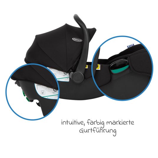 Graco Seggiolino auto SnugLite i-Size R129 dalla nascita - 13 kg (40 cm - 75 cm) solo 3,3 kg di peso, incluso riduttore di seduta e capottina - Midnight