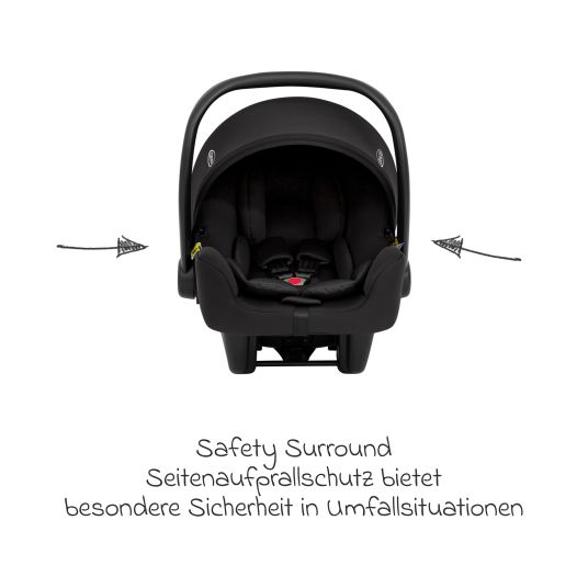 Graco Seggiolino auto SnugLite i-Size R129 dalla nascita - 13 kg (40 cm - 75 cm) solo 3,3 kg di peso, incluso riduttore di seduta e capottina - Midnight