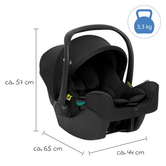 Graco Seggiolino auto SnugLite i-Size R129 dalla nascita - 13 kg (40 cm - 75 cm) solo 3,3 kg di peso, incluso riduttore di seduta e capottina - Midnight