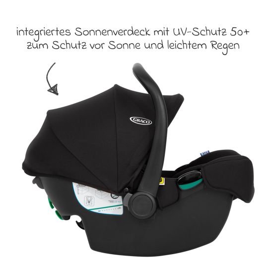 Graco Seggiolino auto SnugLite i-Size R129 dalla nascita - 13 kg (40 cm - 75 cm) solo 3,3 kg di peso, incluso riduttore di seduta e capottina - Midnight