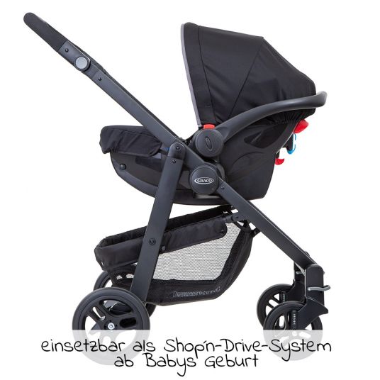 Graco Buggy / Sportwagen Evo inkl. Babyschale, Fußsack und Regenschutz - Black Grey