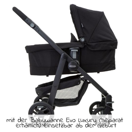Graco Buggy / Sportwagen Evo inkl. Babyschale, Fußsack und Regenschutz - Black Grey