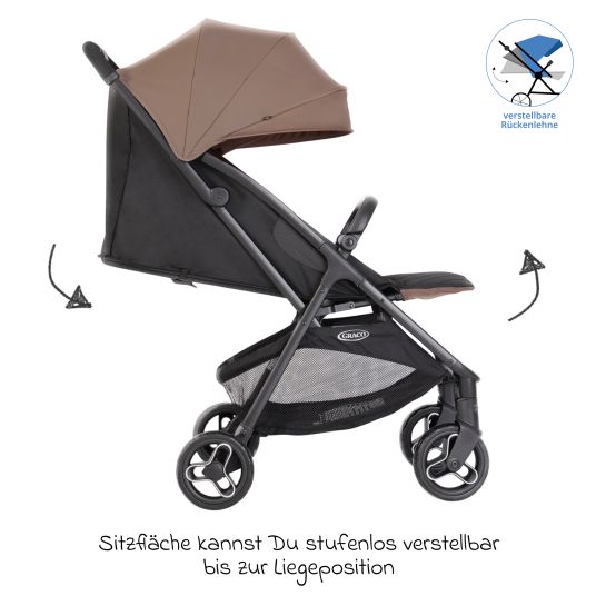 Graco Passeggino e carrozzina Myavo caricabile fino a 22 kg solo 5,8 kg leggero con funzione reclinabile e parapioggia - Fossil