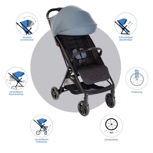 Graco Buggy & pushchair Myavo loadable up to 22 kg only 5.8 kg light with reclining function & rain cover - Stormy