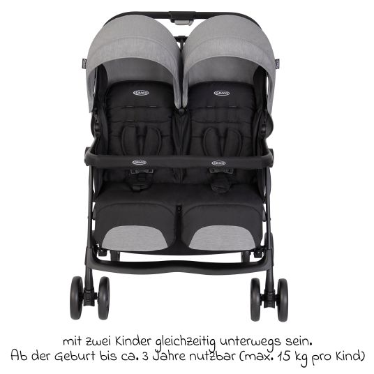 Graco Geschwister- & Zwillingswagen DuoRider nur 12,1 kg Eigengewicht mit Liegeposition inkl. Regenschutz - Steeple Gray