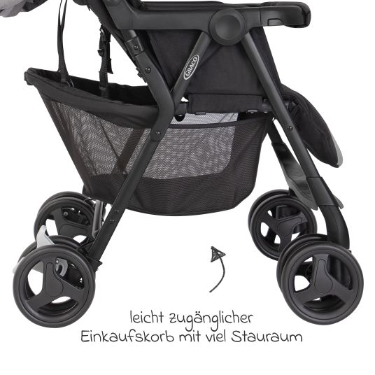 Graco Geschwister- & Zwillingswagen DuoRider nur 12,1 kg Eigengewicht mit Liegeposition inkl. Regenschutz - Steeple Gray